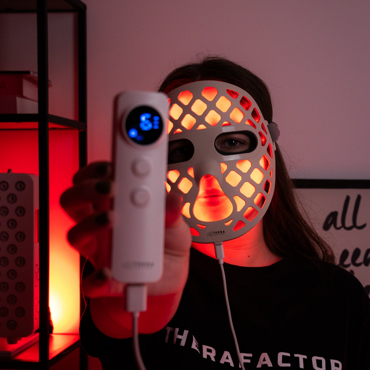 Mascara Facial Terapia de Luz Vermelha TheraFactor TheraLUMI FaceMesh Red Light Mask beneficios anti envelhecimento 