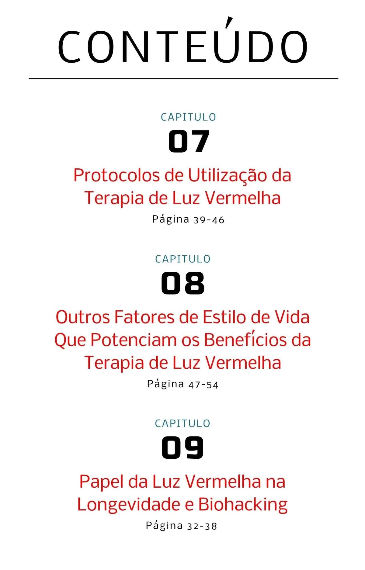 Índice do guia de terapia de luz vermelha, capítulos 7 a 9: protocolos, estilo de vida, longevidade e biohacking