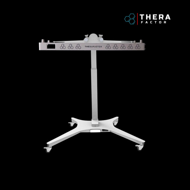 Suporte motorizado TheraSPA M-Pro com rodas para painéis de terapia de luz vermelha, vista de frente